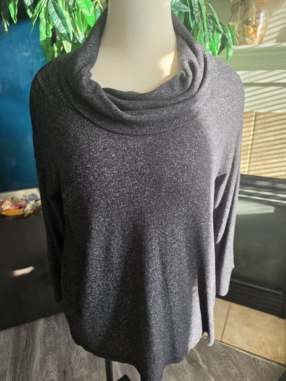 Cowl Neck Metallic Knit Sweater - Black